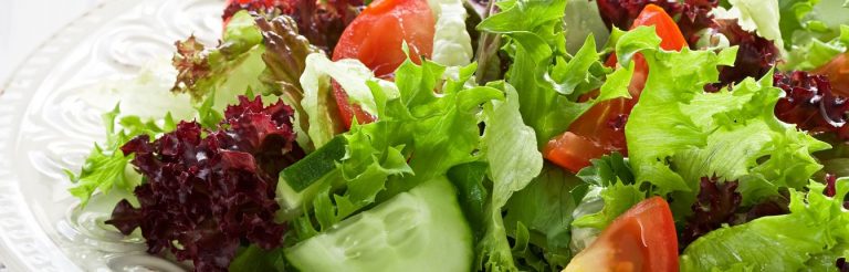 A plated salad with green lettuce, tomatoes and cucumbers.