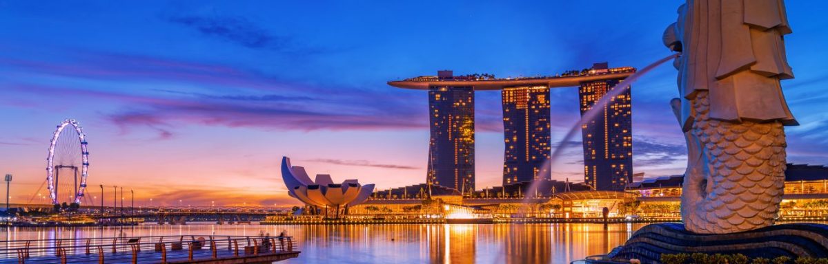 Singapore's famous skyline on the waterfront.