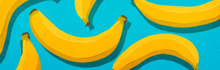A digital drawing of yellow bananas on a blue background.