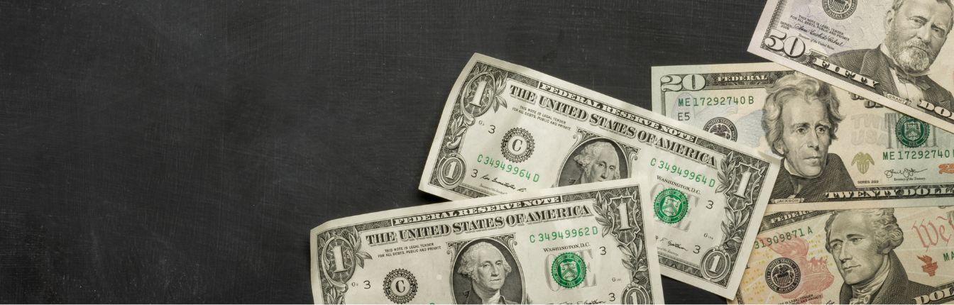 American money on a black background.